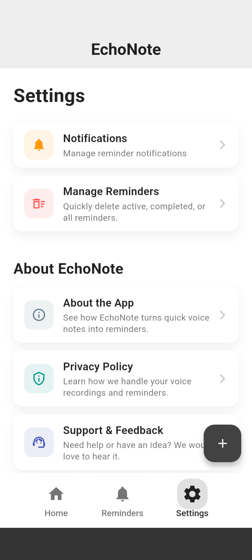 App settings page